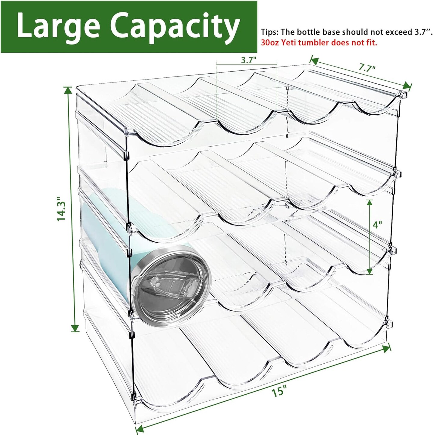 Water Bottle Organizer, Stackable Kitchen Home Pantry Organization and Storage Shelf, Plastic Water Bottle Holder for Fridge Cabinet Organizer and Storage, Tumbler Travel Mug Cup Organizer