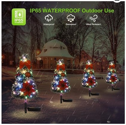 2 Pack 27.16 IN Solar Christmas Tree Lights Decorations Outdoor Waterproof Small Artificial Christmas Tree Decorative Lights, 2 Lighting Modes, Xmas Pathway Lights for Garden Patio Cemetery Decor