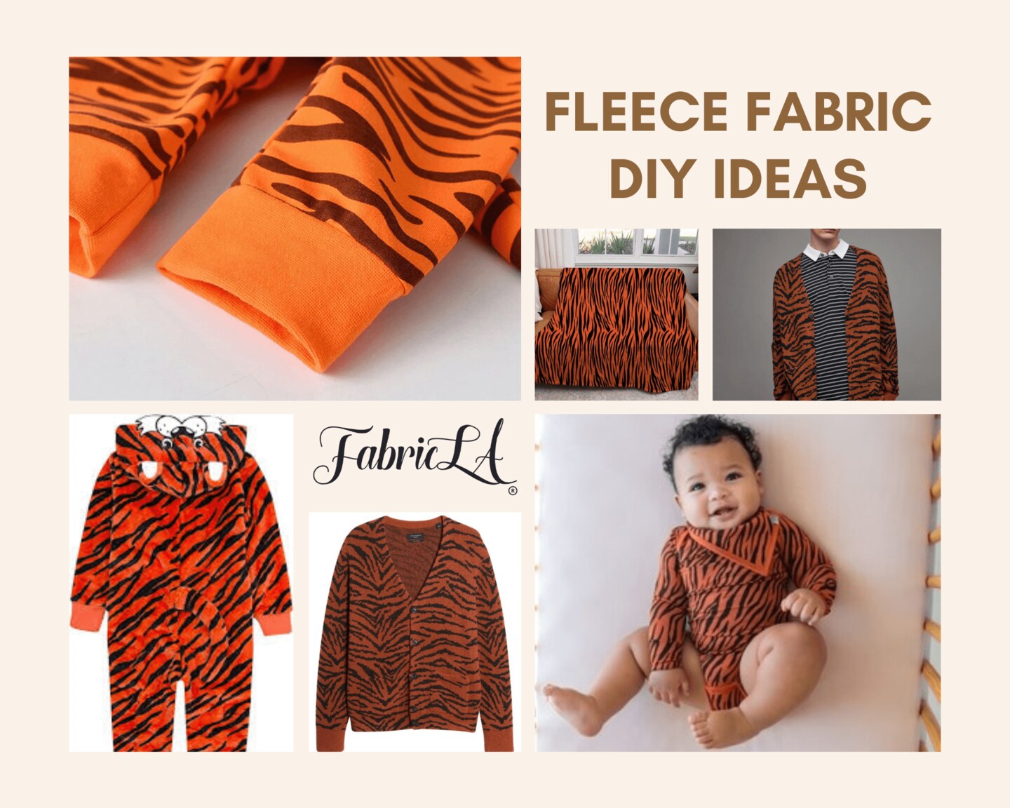 FabricLA Fleece Fabric by The Yard 1 Yard 36&#x22;X60&#x22; Inch Wide Polar Fleece Soft, Blanket, Anti-Pill Throw, Poncho, Pillow Cover, PJ Pants, Booties, Eye Mask&#x26;nbsp;- Tiger Rust