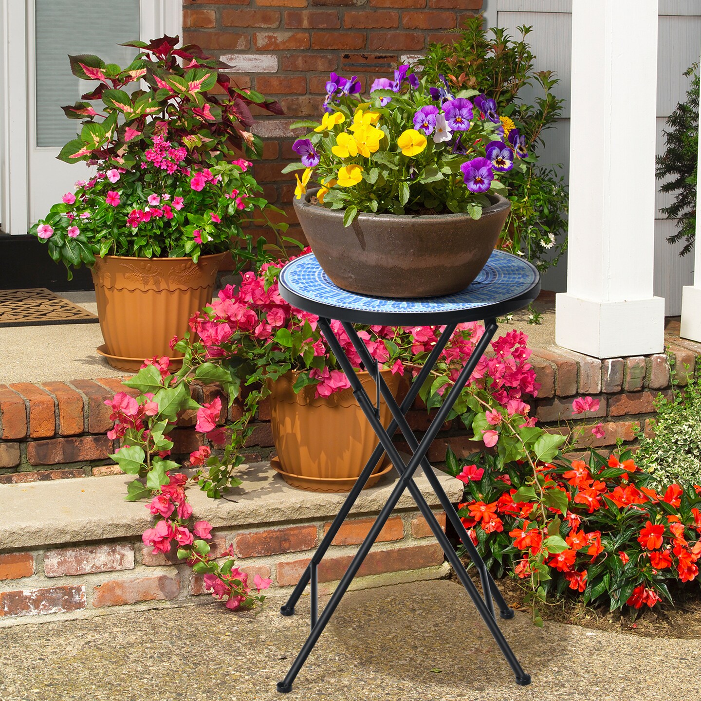 Folding Mosaic Side Table Accent Table