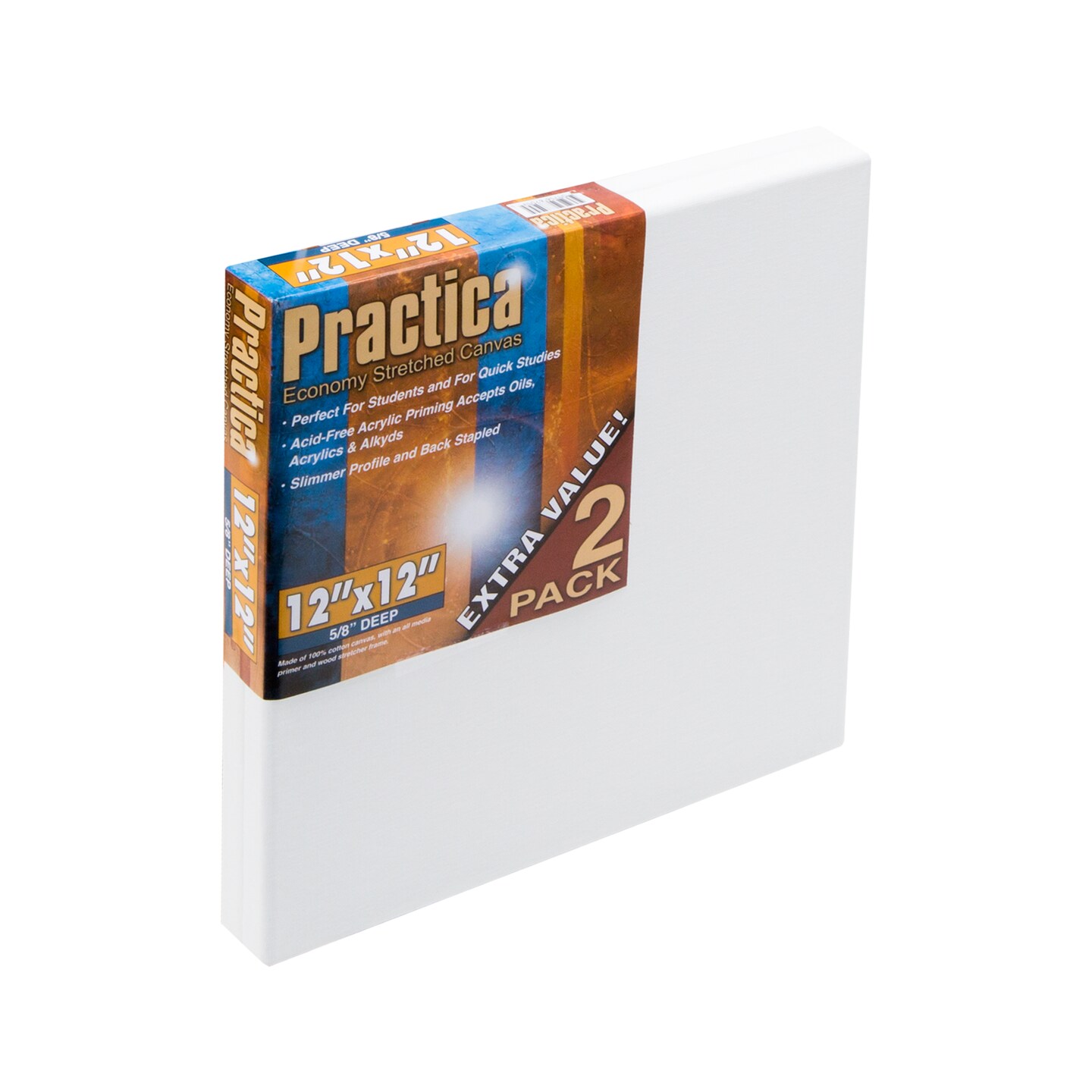 Practica Economy Stretched Cotton Canvas 2 Packs - Acid-Free Acrylic Primed Canvas for Acrylics, Pastels, Graphite, & More!