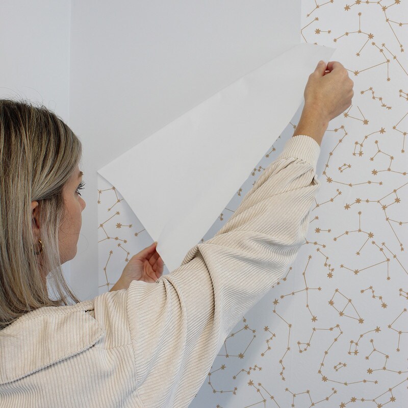 Tempaper Constellations by Novogratz Peel and Stick Wallpaper Frost White/Metallic Gold