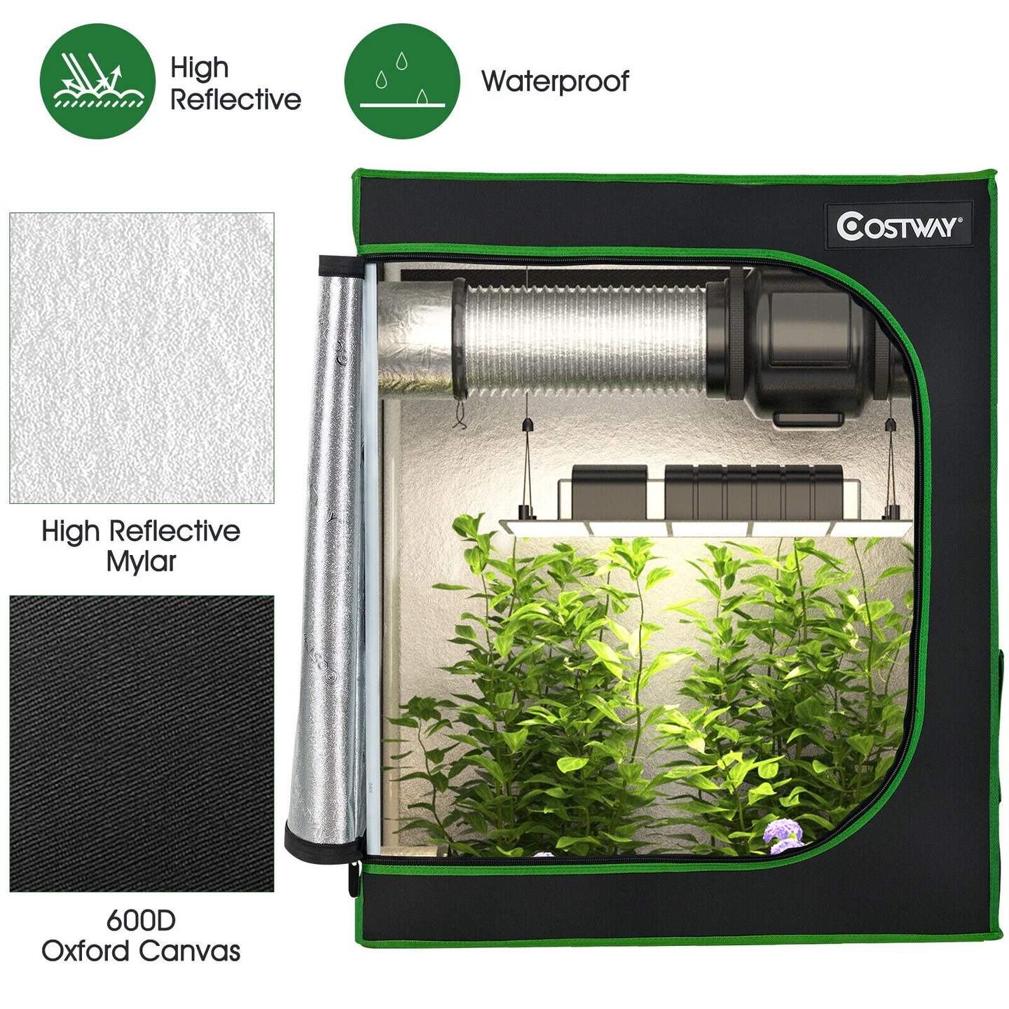 Mylar Hydroponic Grow Tent with Observation Window and Floor Tray
