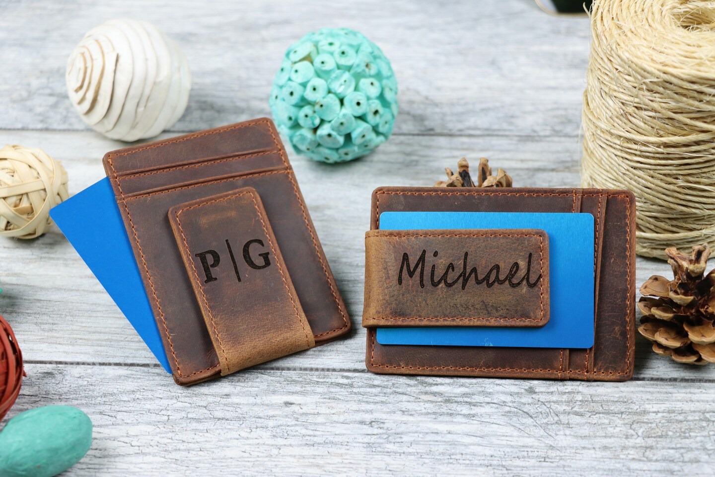 Personalized Money Clip Wallet Leather Men's Wallet with Money Clip Genuine Leather Front Pocket Money Holder Magnet Wallet Gift for Him product 3