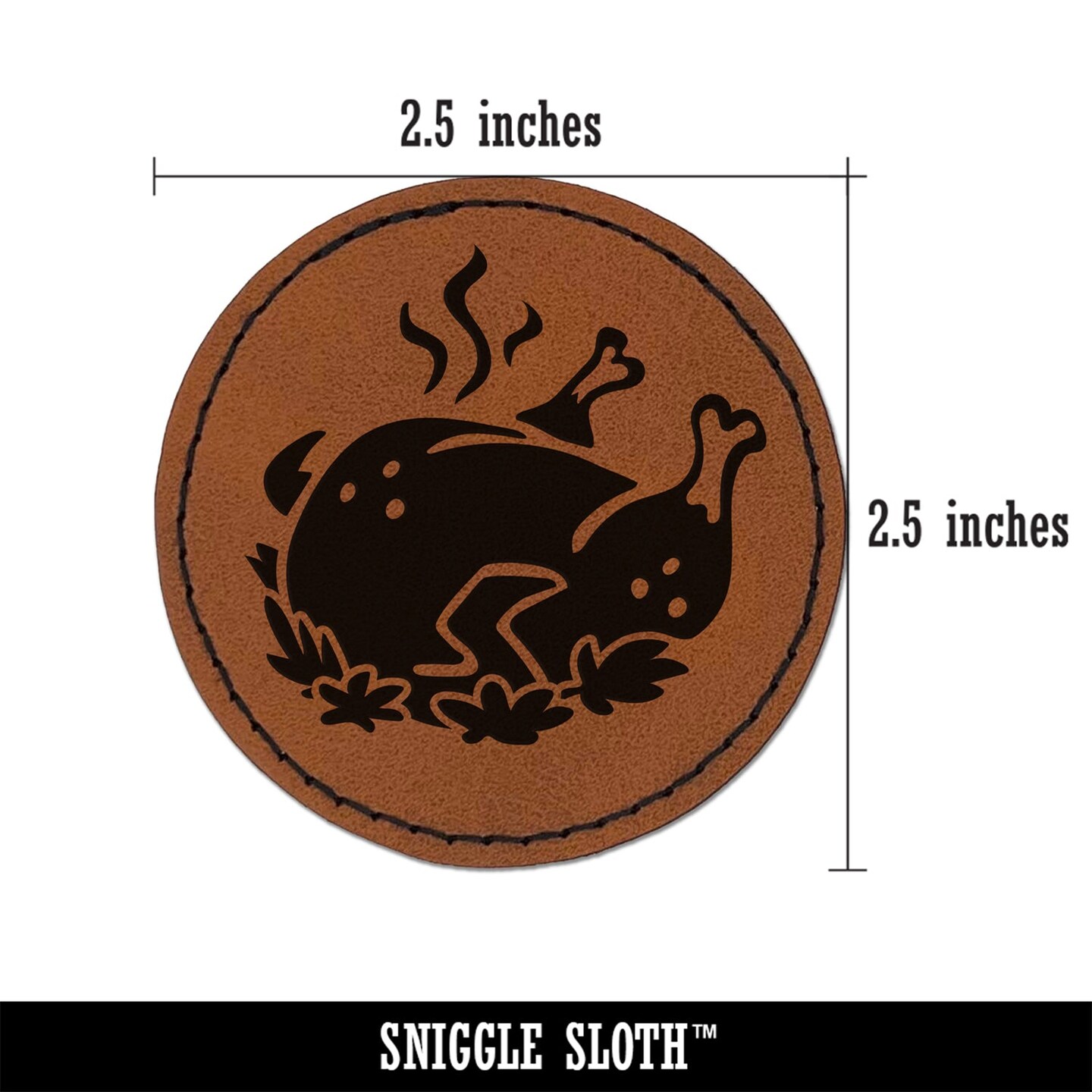 Delicious Turkey Dinner Thanksgiving Round Iron-On Engraved Faux Leather Patch Applique - 2.5&#x22;