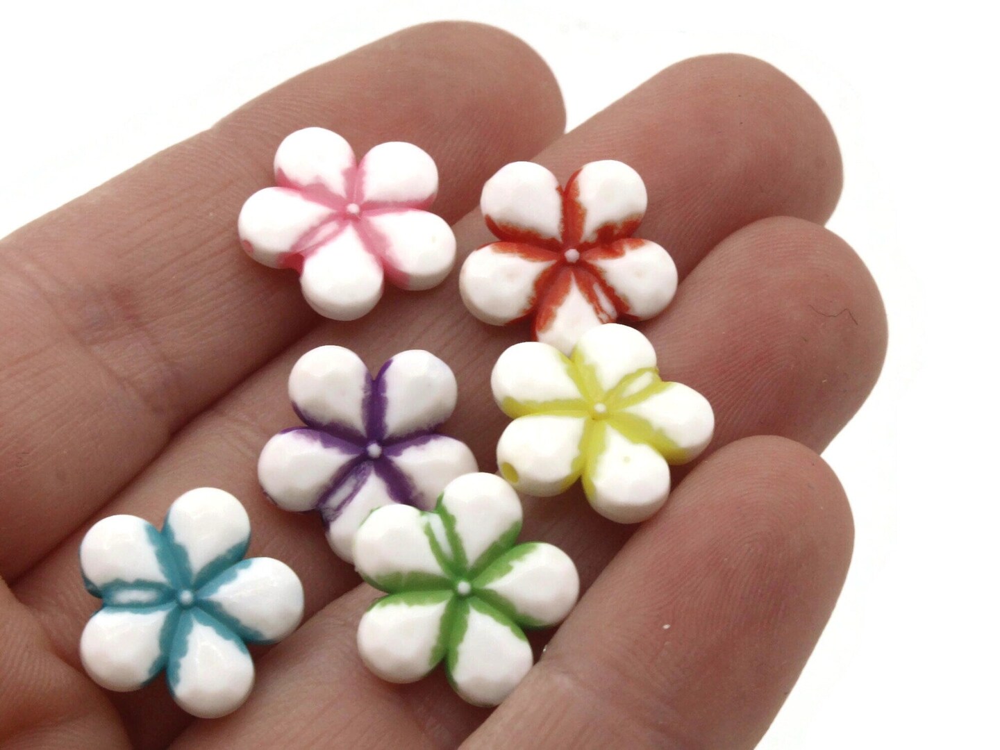 50 14mm Assorted Color Flower Plastic Coin Beads