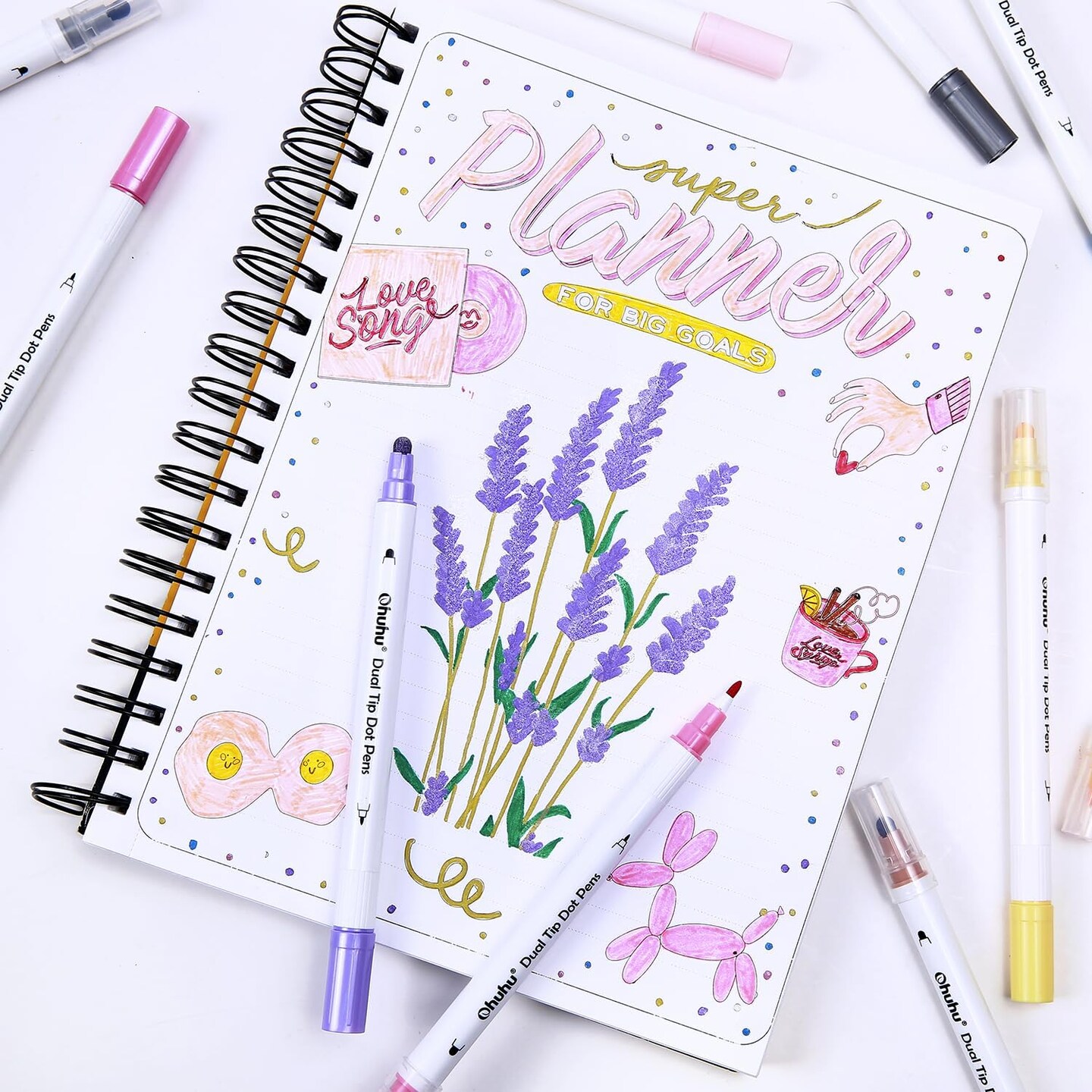 Ohuhu Dual Tip Dot Markers: 15 Colors Dot Marker Pens (Fine & Dot) for Kids Adults Water-Based Ink Metallic & Regular Colors Dot Pens for Journaling Scrapbooking DIY Highlighting Drawing Markers