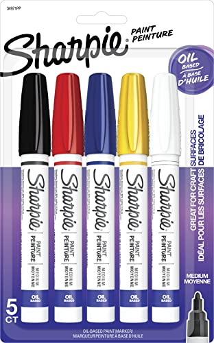 Oil-Based Paint Markers, Medium Point, Assorted Colors, 5 Count (Packaging May Vary) - Great for Rock Painting