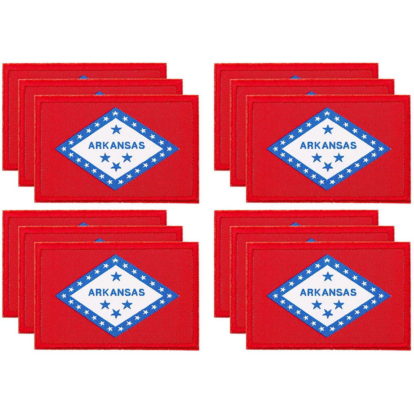Woven Iron On State Patches, Arkansas Flag Appliques (3 x 2 Inches, 12 Pack)