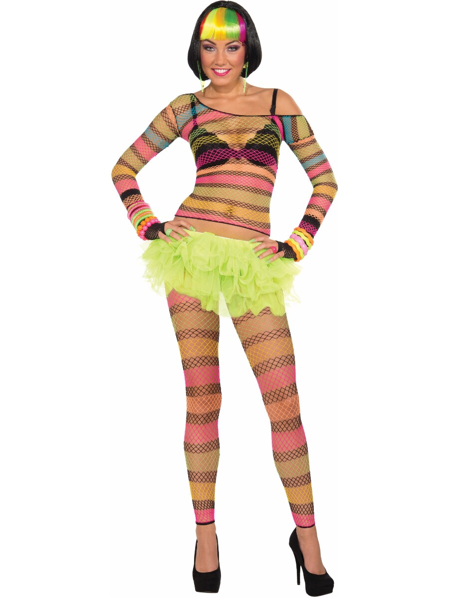 Adult Club Candy Rainbow Fish Net Fishnet Costume Pantyhose