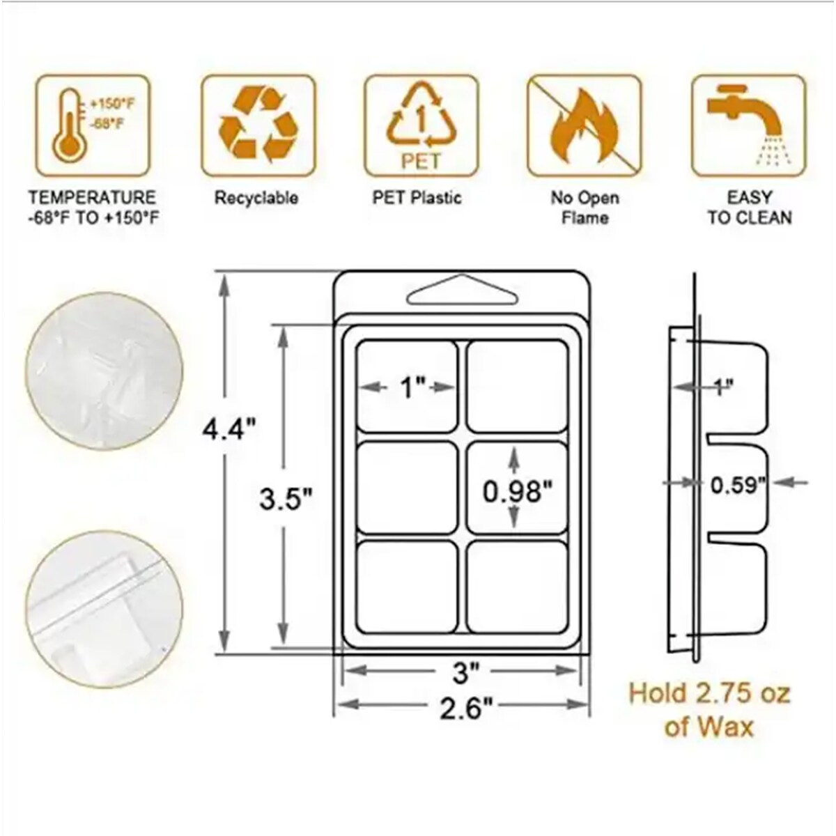 Plastic Wax Melt Clam shells for Wickless Candle 25 pcs