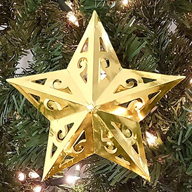 Gold Star Christmas Tree Ornaments Set COLLAPSIBLE (8 ct.) 5 Inches Tall