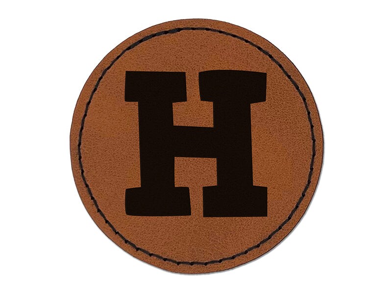 Letter H Uppercase Fun Bold Font Round Iron-On Engraved Faux Leather Patch Applique - 2.5&#x22;
