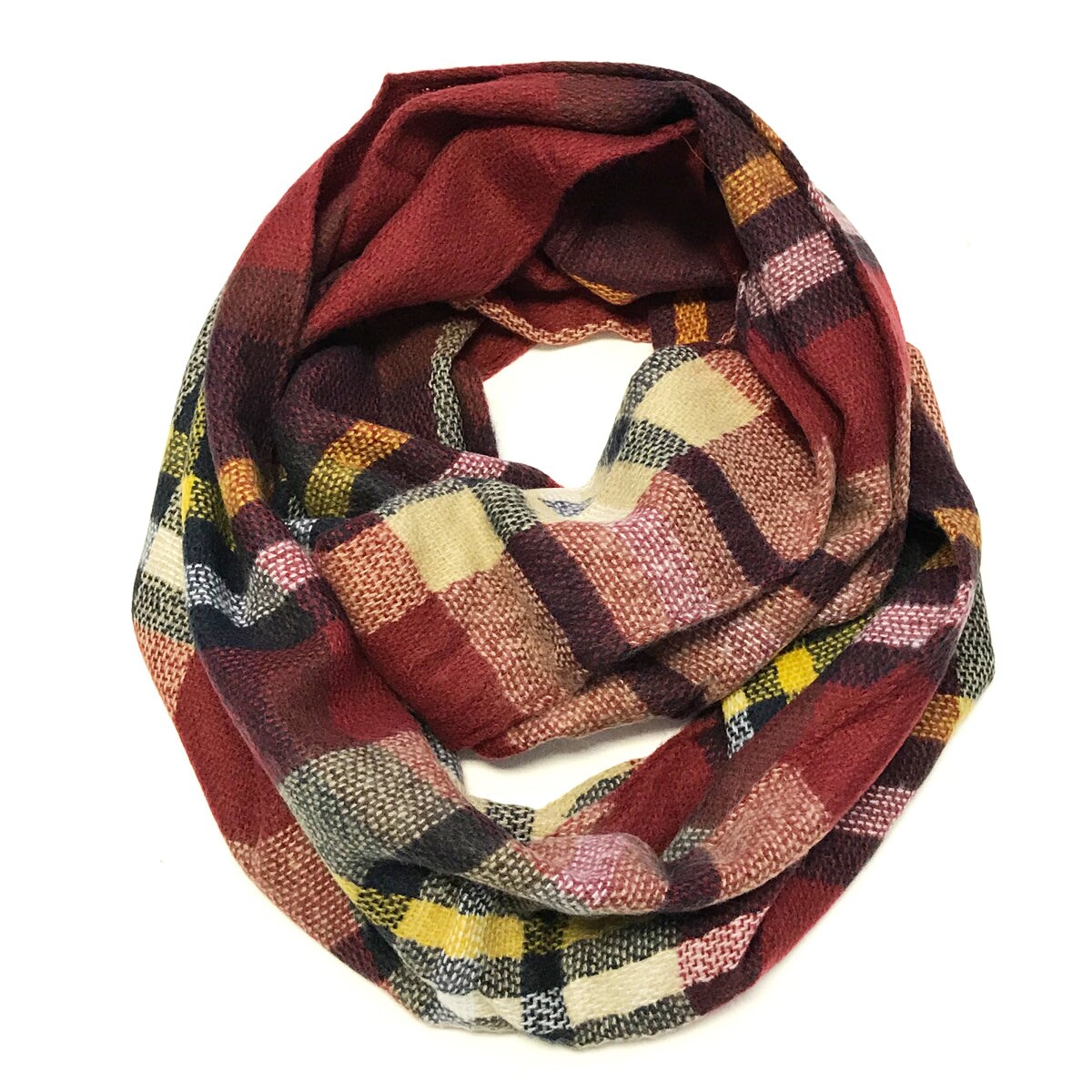 Wrapables Plaid Print Winter Infinity Scarf, Red and Black