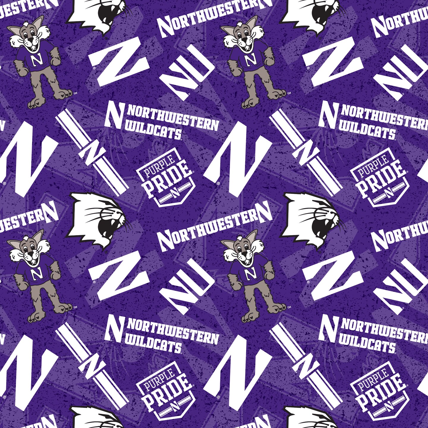 Sykel Enterprises-Northwestern University Cotton Fabric-Northwestern Wildcats Tone On Tone Cotton Quilting Fabric