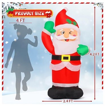 Christmas Inflatables 4.2 FT Indoor Outdoor Yard Lawn Garden Decorations Blow Up Santa Claus Inflatables with Built-in LEDs for Christmas Indoor Outdoor Yard Lawn Garden Decorations