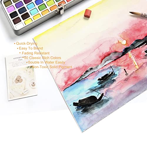 Watercolor Painting Set, 50 Vivid Colors in Portable Box, Include Brush  Palette Sponge, Travel Watercolor Set for Children to Adults, Watercolor  Supplies 