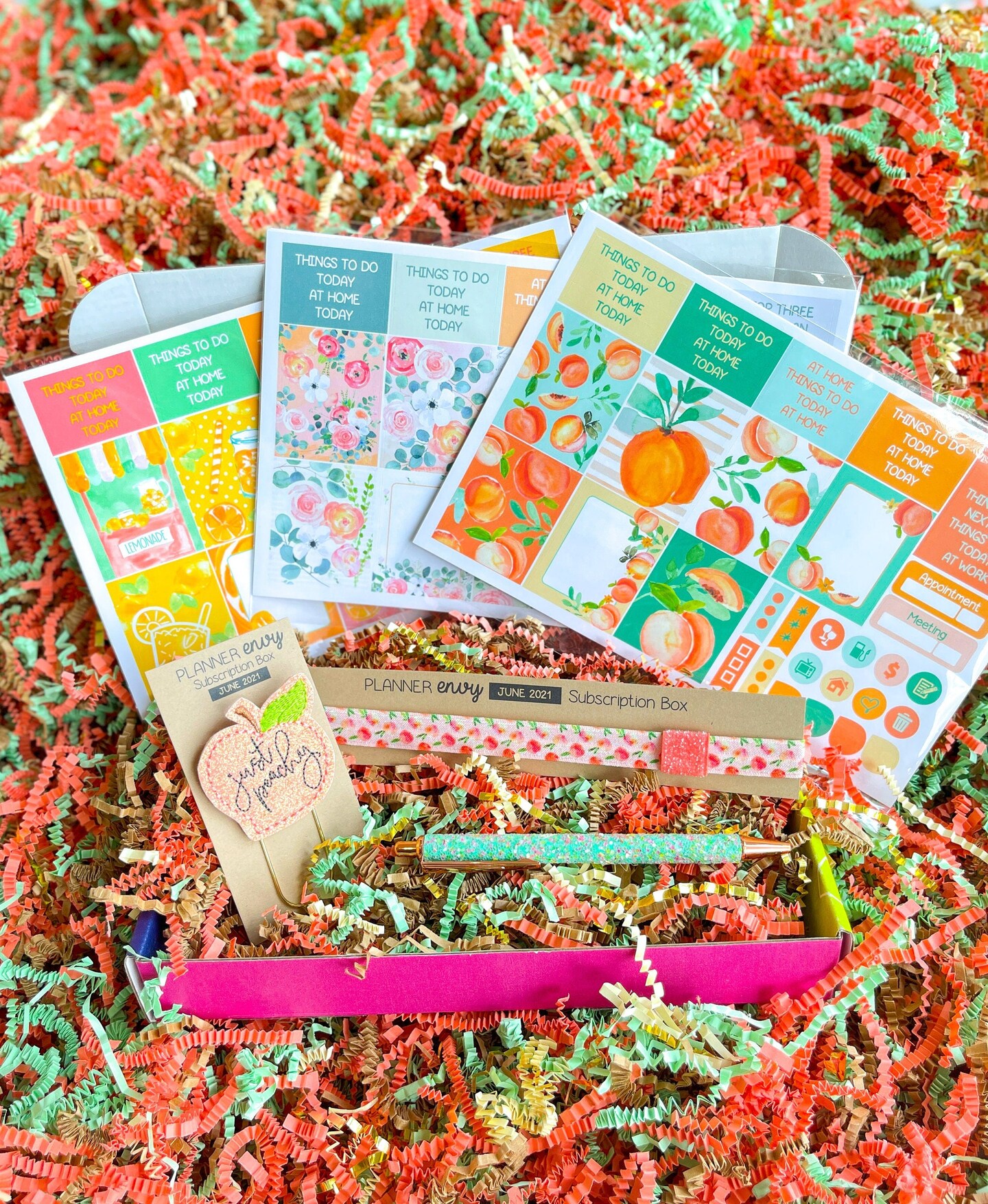 Peaches, Lemonade &#x26; Neutral Spring Floral Themed Box of Planner Stickers &#x26; Accessories (#SUB2021006)