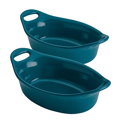 2 Piece Solid Glaze Ceramics Au Gratin Bakeware / Baker Set, Oval , Teal