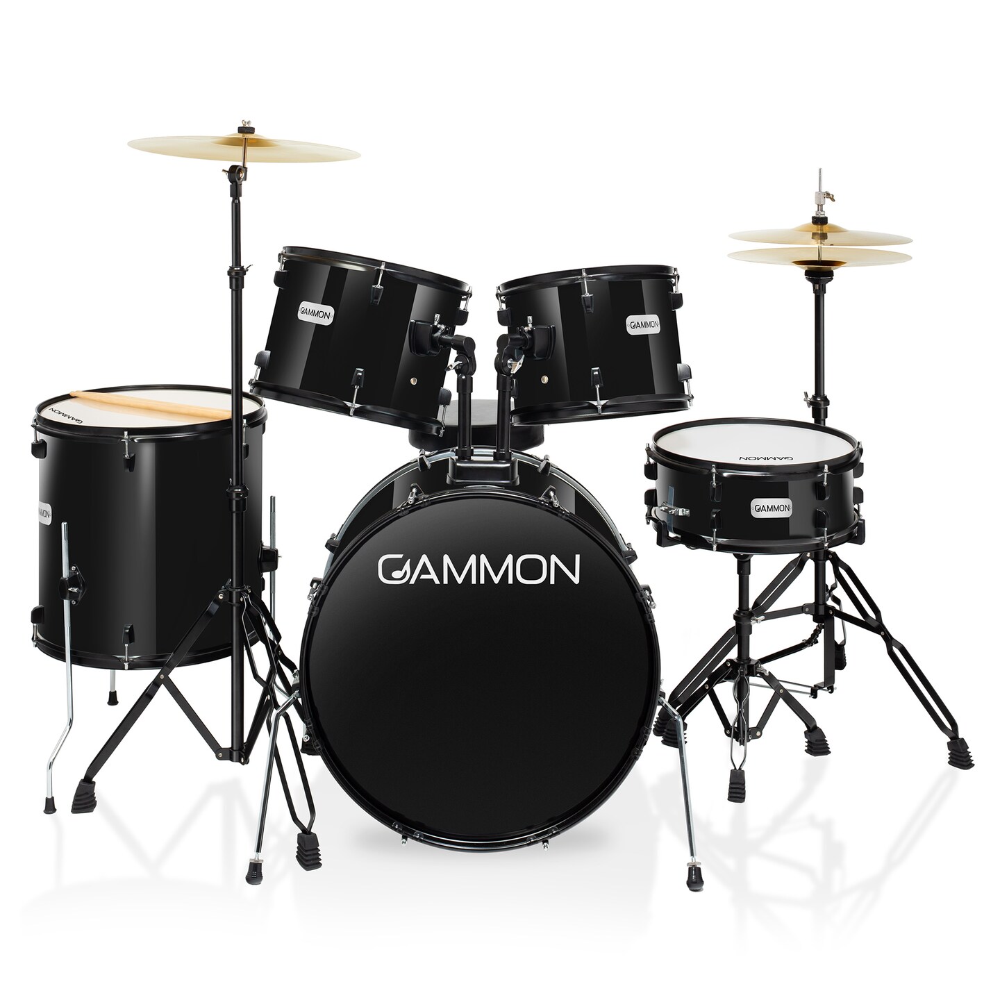 Gammon Percussion Full Size Complete Adult 5-Piece Drum Set with Cymbals, Stands, Stool, and Sticks