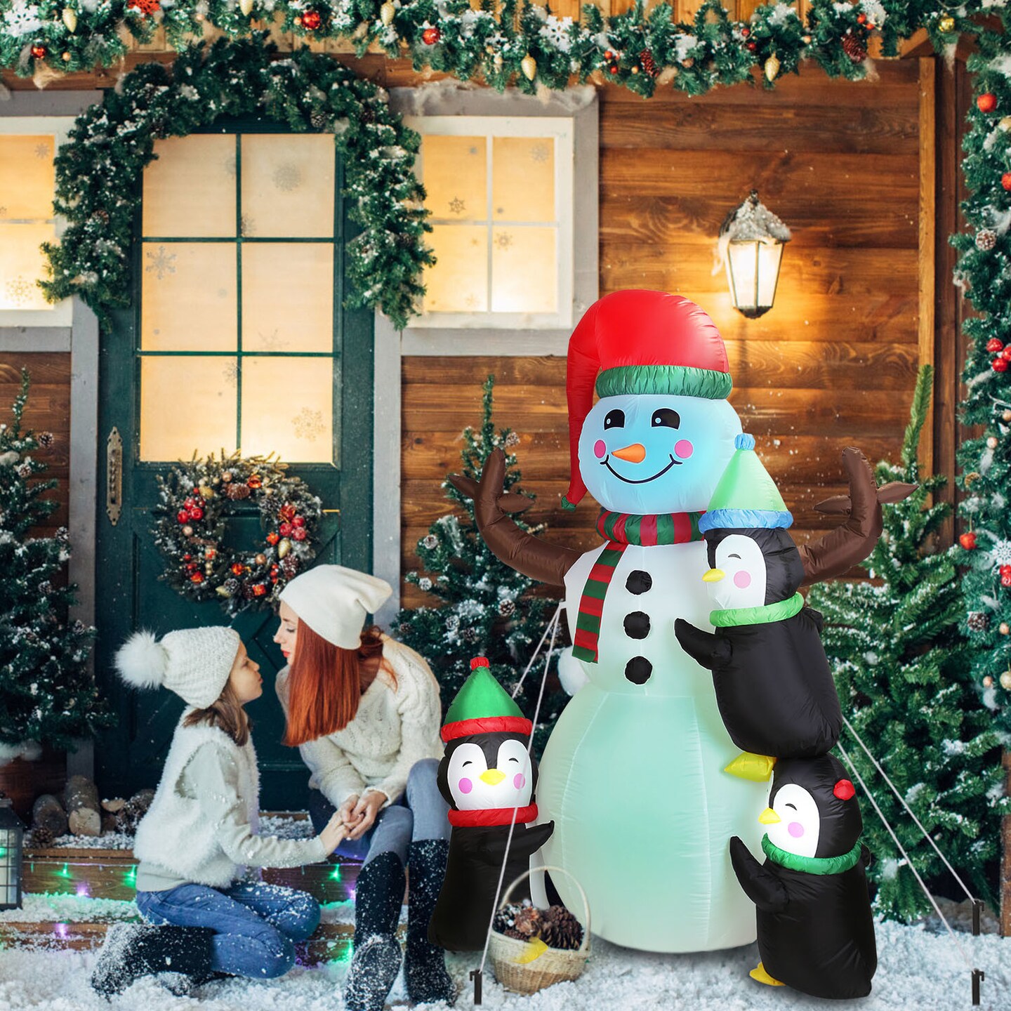 5.9FT Christmas Inflatable Outdoor Decoration Snowman Penguin Blow Up Yard Decoration with Built in LED Light