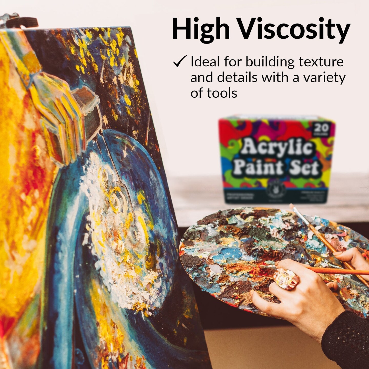 Craft Paint Acrylic Premium Acrylic Paint Set 20 Colors Paint Acrylic | Canvas Paint Ceramic Outdoor Wood Clay Glass Rock Painting 2oz 60ml Bottles for Adults Artists Beginners and Kids Art Supplies