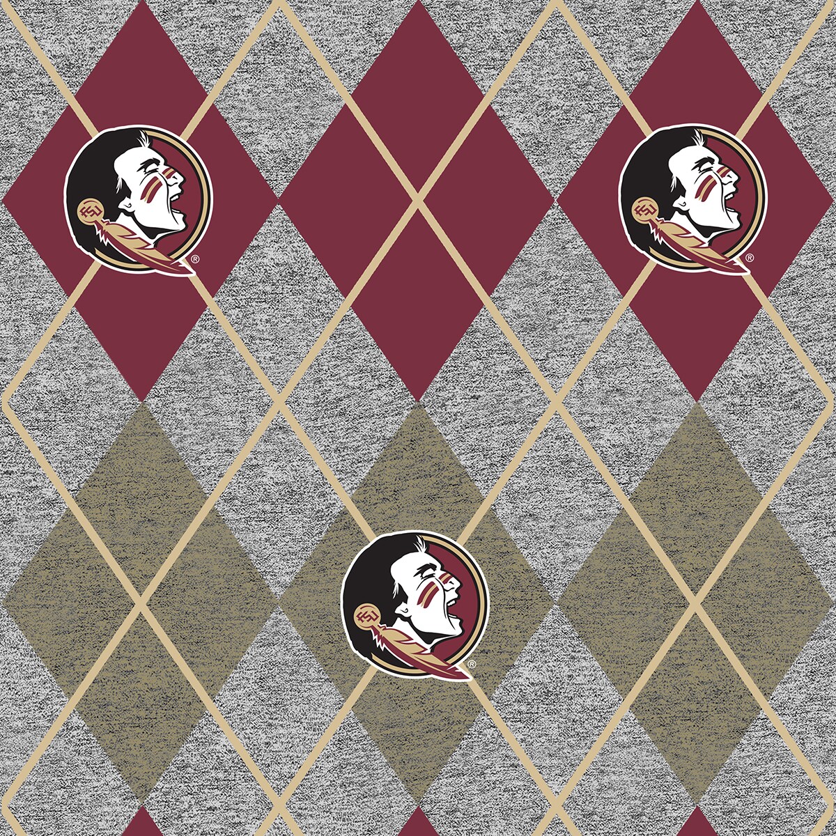 Sykel Enterprises-Florida State University Fleece Fabric-FSU Seminoles Heather Argyle Fleece Blanket Fabric-Sold by the yard