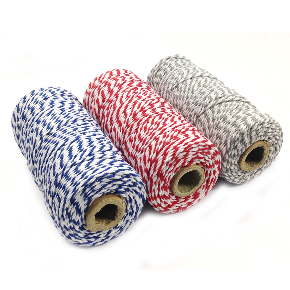 Wrapables Cotton Baker&#x27;s Twine 12ply 330 Yards (Set of 3 Spools x 110 Yards) for Gift Wrapping, Party Decor, and Arts and Crafts (Grey, Red, Navy)