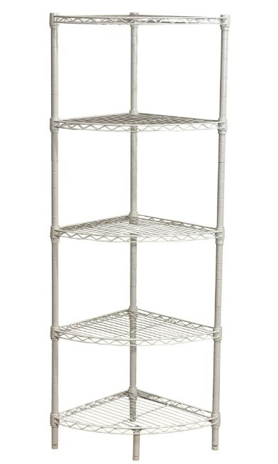 5-Shelf Steel Corner Wire Shelving Unit, 14"W x 14"D x 47"H, White