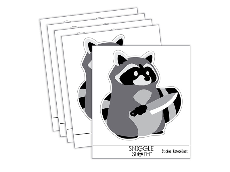 Raccoon Robber with Kitchen Knife Waterproof Vinyl Phone Tablet Laptop Water Bottle Sticker Set - 5 Pack