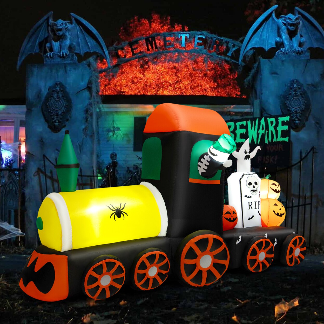 8 Long Inflatable Halloween Train Blow Up Decoration W/Led Lights