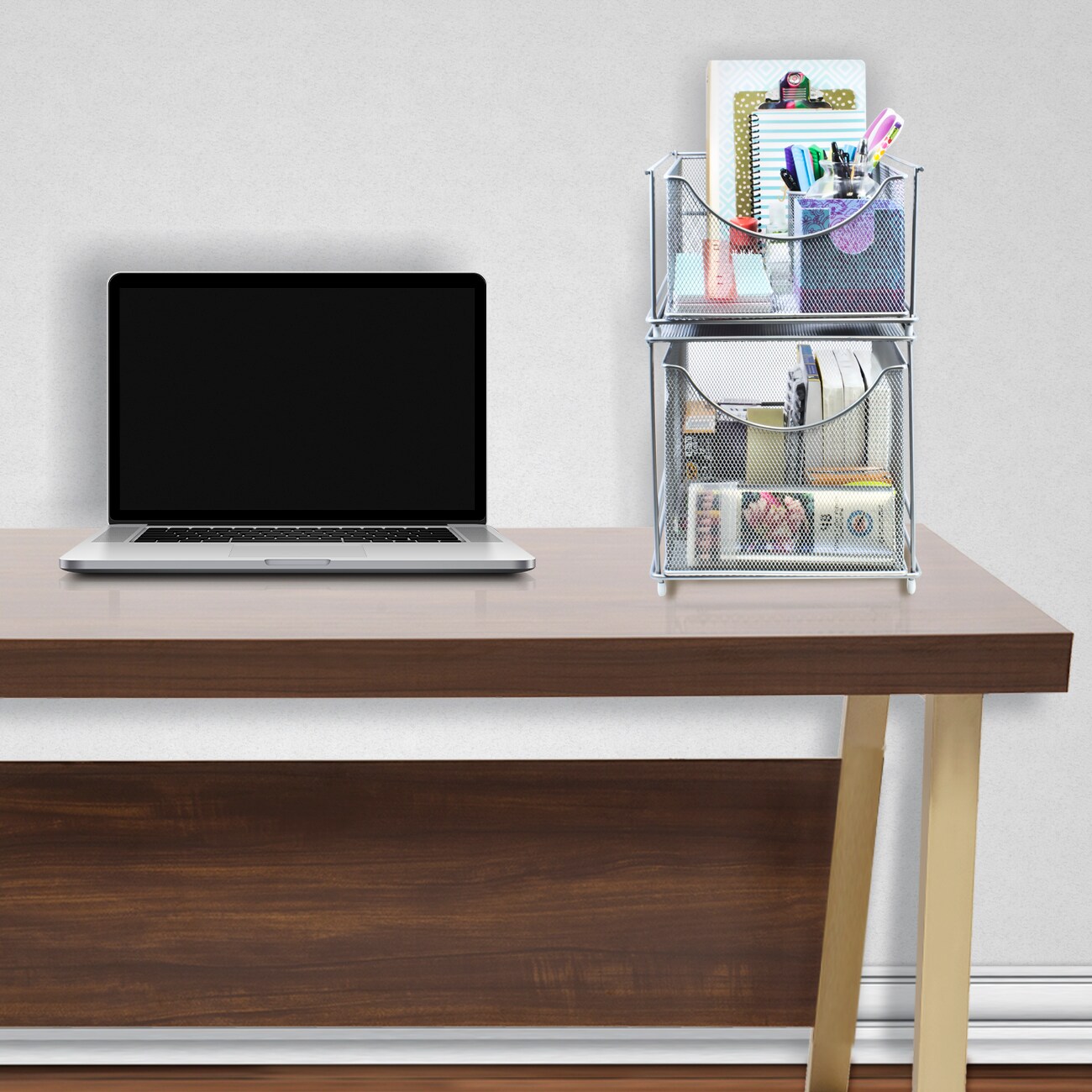 Sorbus Mesh Cabinet Organizer Basket With Sliding Drawer —Stackable, Ideal for Countertop, Cabinet, Pantry, Under the Sink, Desktop and More