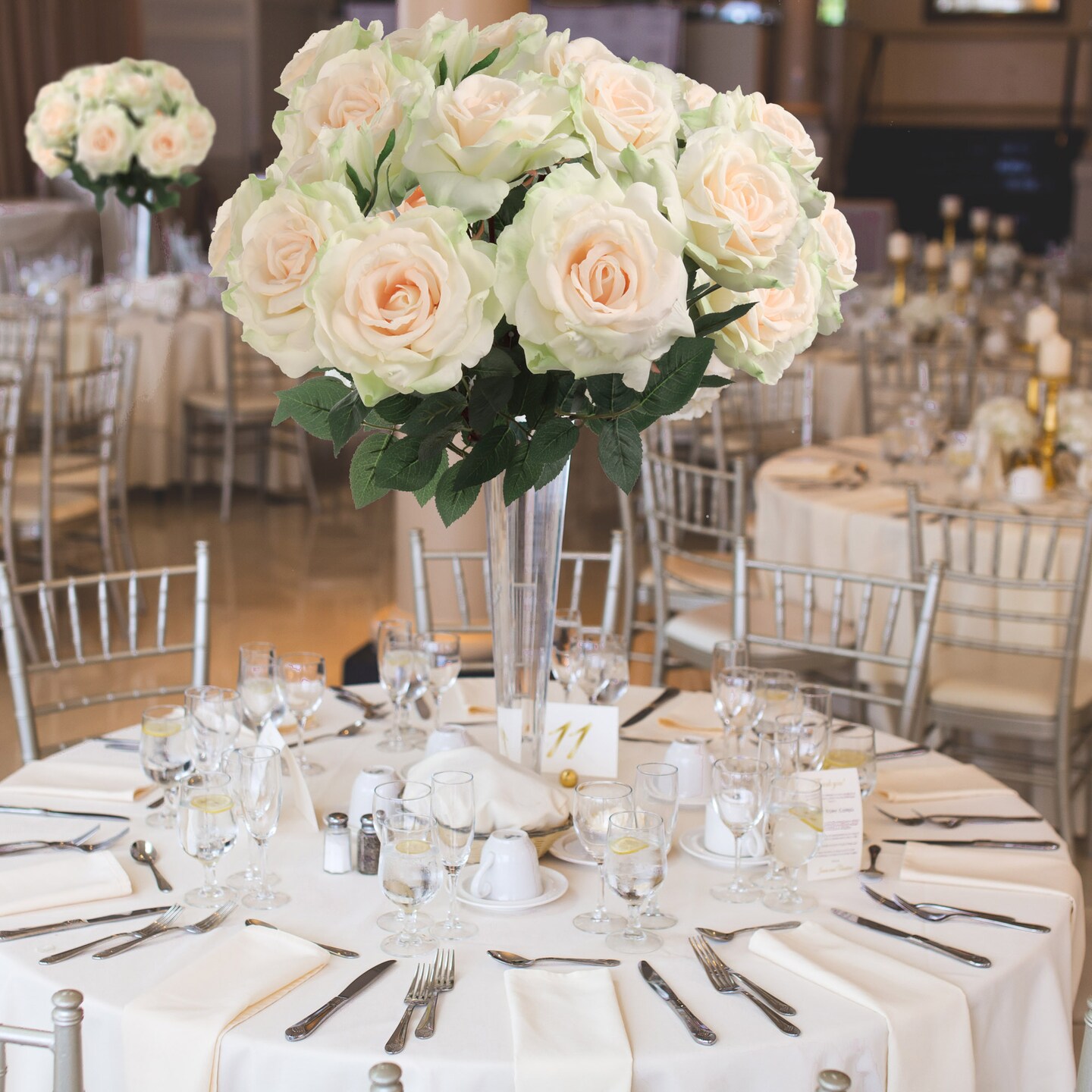 12-Pack: Champagne Queen Anne Rose Stems with Lifelike Silk Foliage - Perfect for Bouquets, Floral Arrangements & Home Decor - Floral Home by Artificial Flowers