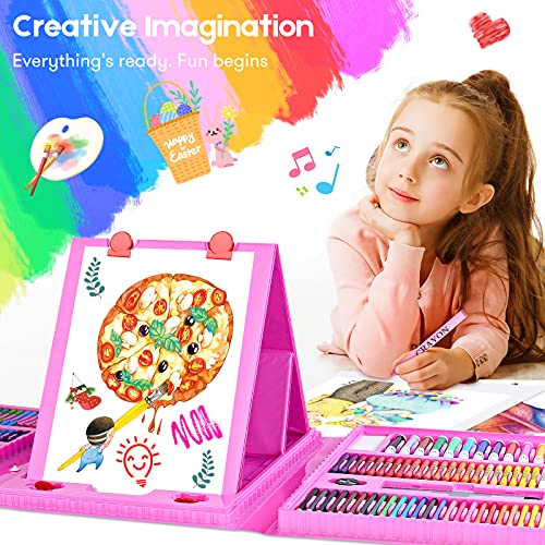 iBayam Art Kit, Supplies Drawing Kits, Arts and Crafts for Kids, Gifts Teen Girls Boys 6-8-9-12, Set Case with Trifold Easel, Sketch Pad, Coloring Book, Pastels, Crayons, Pencils