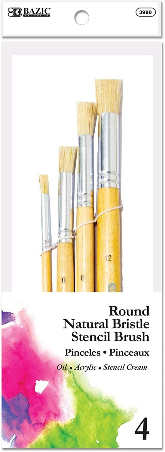4-Piece Natural Bristle Stencil Brush Set for Art
