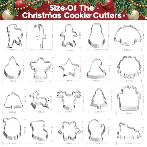 20 Pieces Christmas Cookie Cutters, Hibery Holiday Cookie Cutters Christmas, Reindeer, Snowflake, Christmas Tree, Gingerbread Man, Santa, Bell &#x26; More Cookie Cutters Christmas Shapes