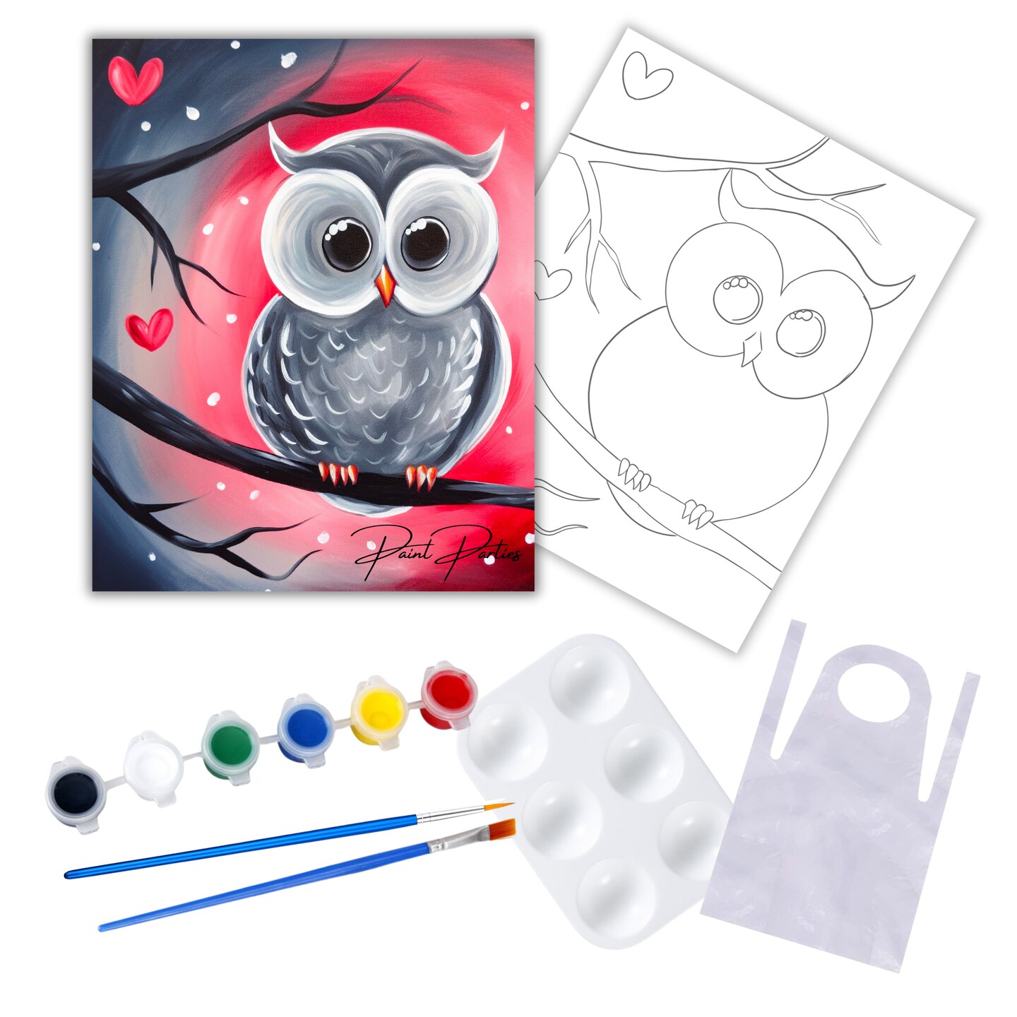 "Vday Night Owl" DIY Canvas Art Kit, Adult Beginner, Acrylic Paint Size 11x14 inch