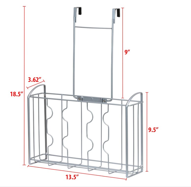 Kitchen Over The Cabinet Door Organizer Holder, Silver