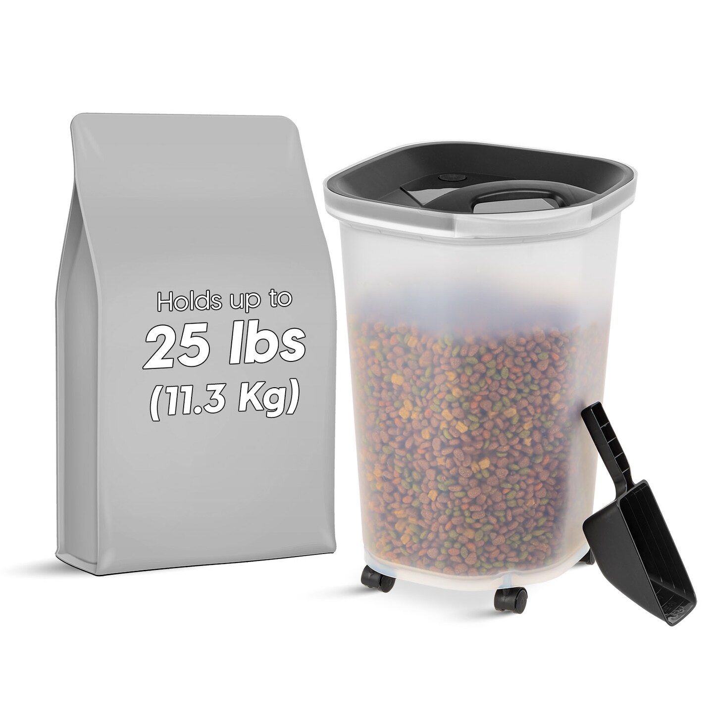 IRIS USA 25Lb/30Qt WeatherPro Airtight Pet Food Storage Container with Scoop and Casters