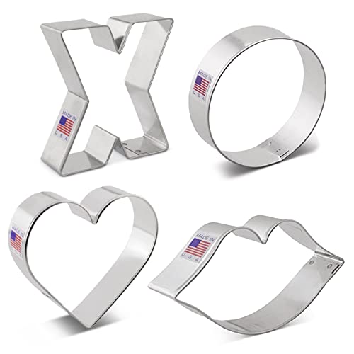 Valentines Cookie Cutter Set 4-pc. Lips, Heart, x and O Made in USA by Ann Clark Cookie Cutters