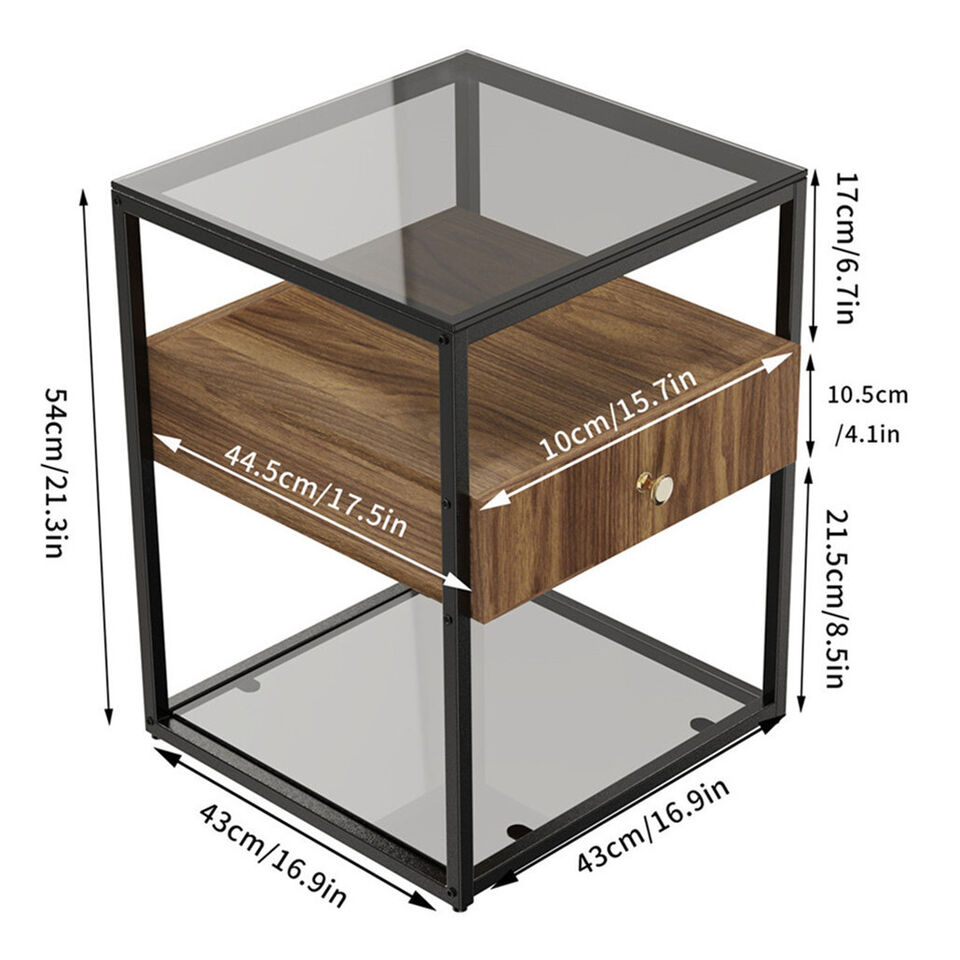 Tempered Glass Office File Cabinet Under Desk Wooden Drawer Storage.