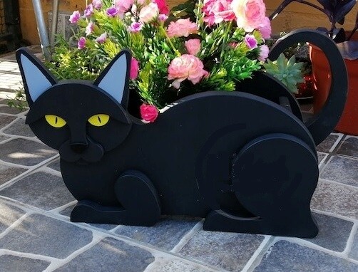 Cat Planter - Wooden Planter Box - DIY Kit - Realistic Cat Garden Plant Holder product 3