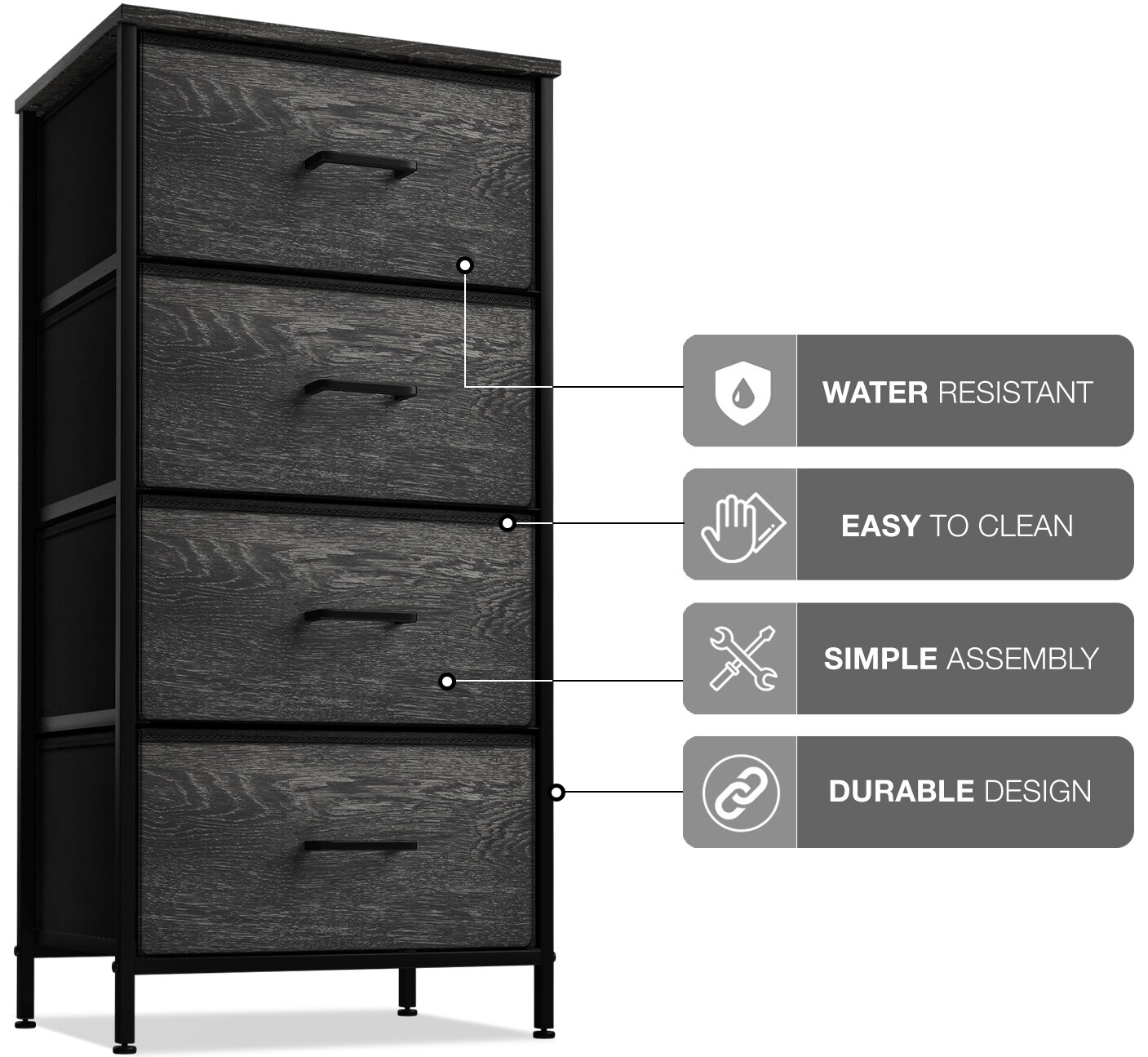 Sorbus Dresser with 4 Drawers - Bedside Furniture & Night Stand End Table Dresser with Steel Frame, Wood Top, Easy Pull Fabric Bins for Home, Bedroom Accessories, Office & Dorm