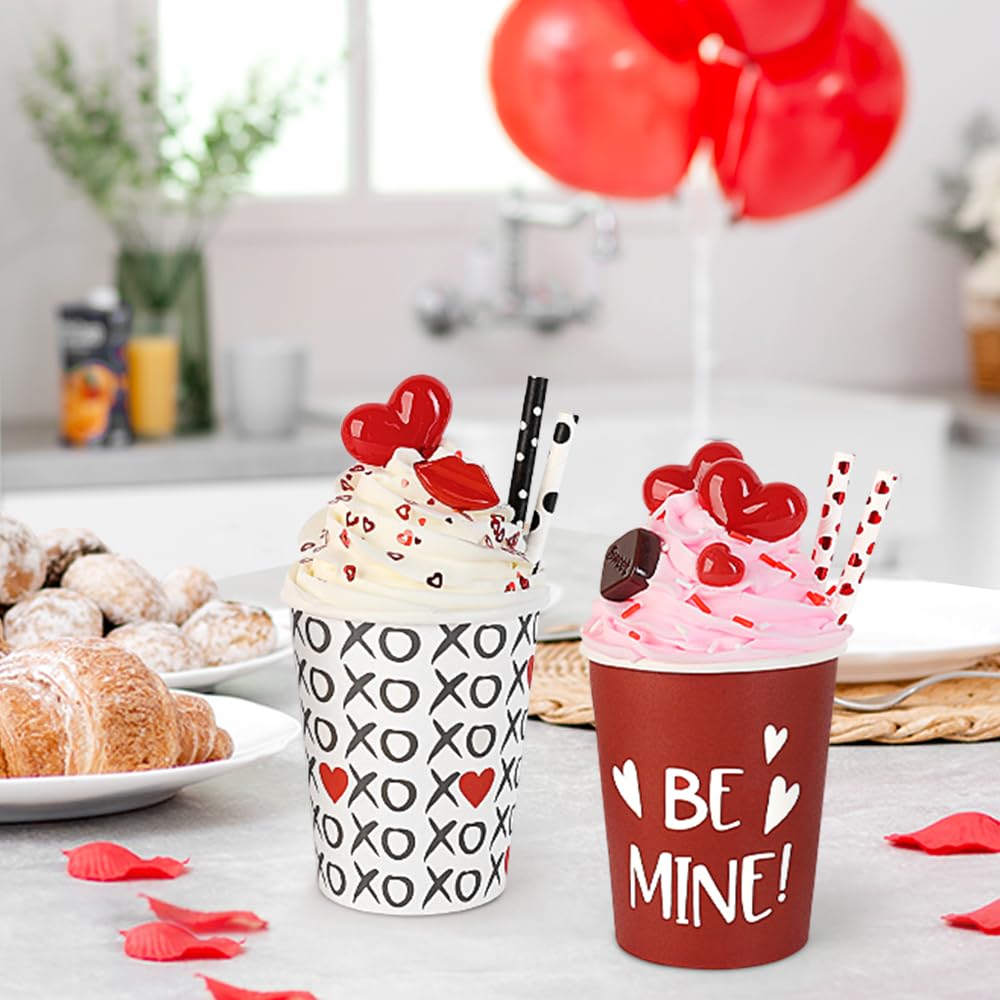 AKEROCK Valentines Day Decor, 2 PCS Paper Cups Filled with Artificial Whipped Cream for Table, Tiered Tray, Kitchen Coffee Bar - Valentines Day Decorations for the Home