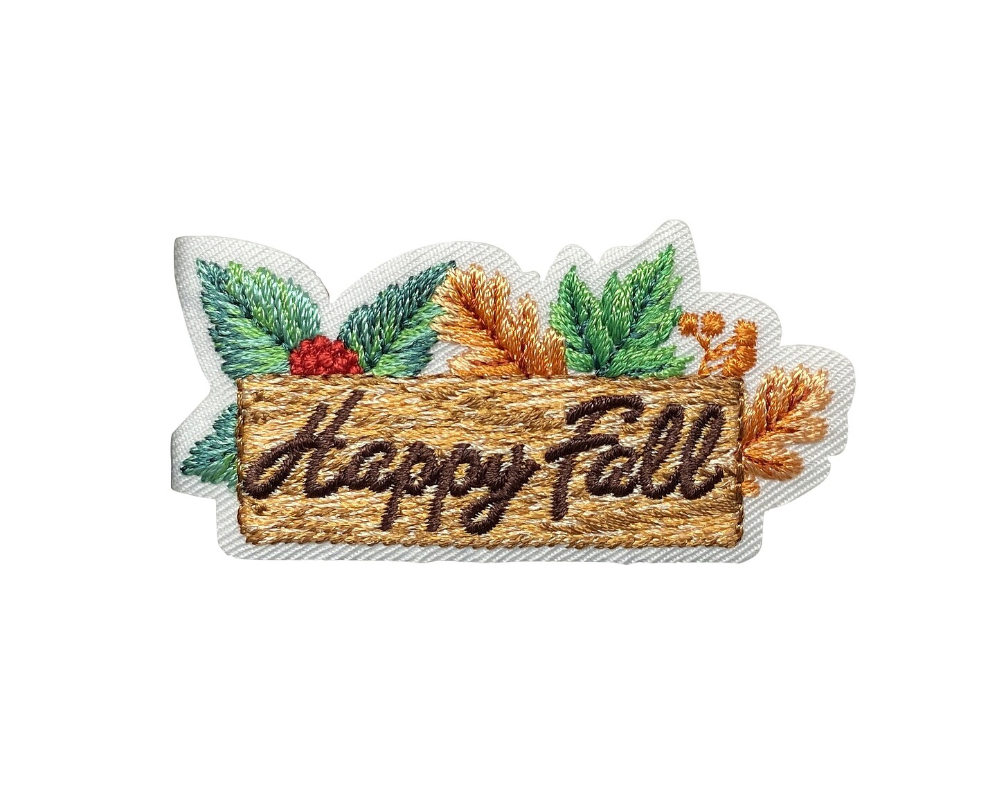 Happy Fall Wood Sign with Leaves, Embroidered, Iron on Patch