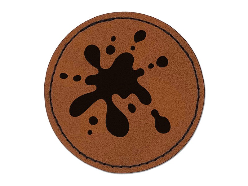 Paint Ink Blood Spatter Splat Drip Round Iron-On Engraved Faux Leather Patch Applique - 2.5&#x22;