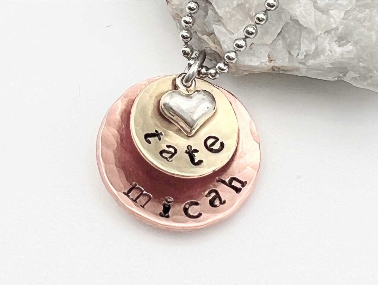 Personalized Jewelry, Mixed Metal Layered Discs Necklace, Kids Name Necklace, Personalized Necklace, Gift For Mom, Mothers Day Jewelry Gift