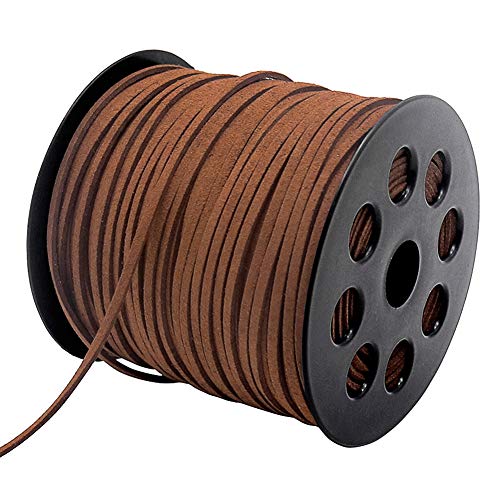 2.6mm Suede Cord, 100 Yards Flat Faux Leather Cord for Jewelry Making, Necklace and Bracelet Making, Dream Catchers and DIY Crafts (Brown)