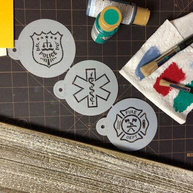 First Responders Cookie Stencil Set | C996 by Designer Stencils | Cookie Decorating Tools | Baking Stencils for Royal Icing, Airbrush, Dusting Powder | Reusable Plastic Food Grade Stencil for Cookies | Easy to Use &#x26; Clean Cookie Stencil