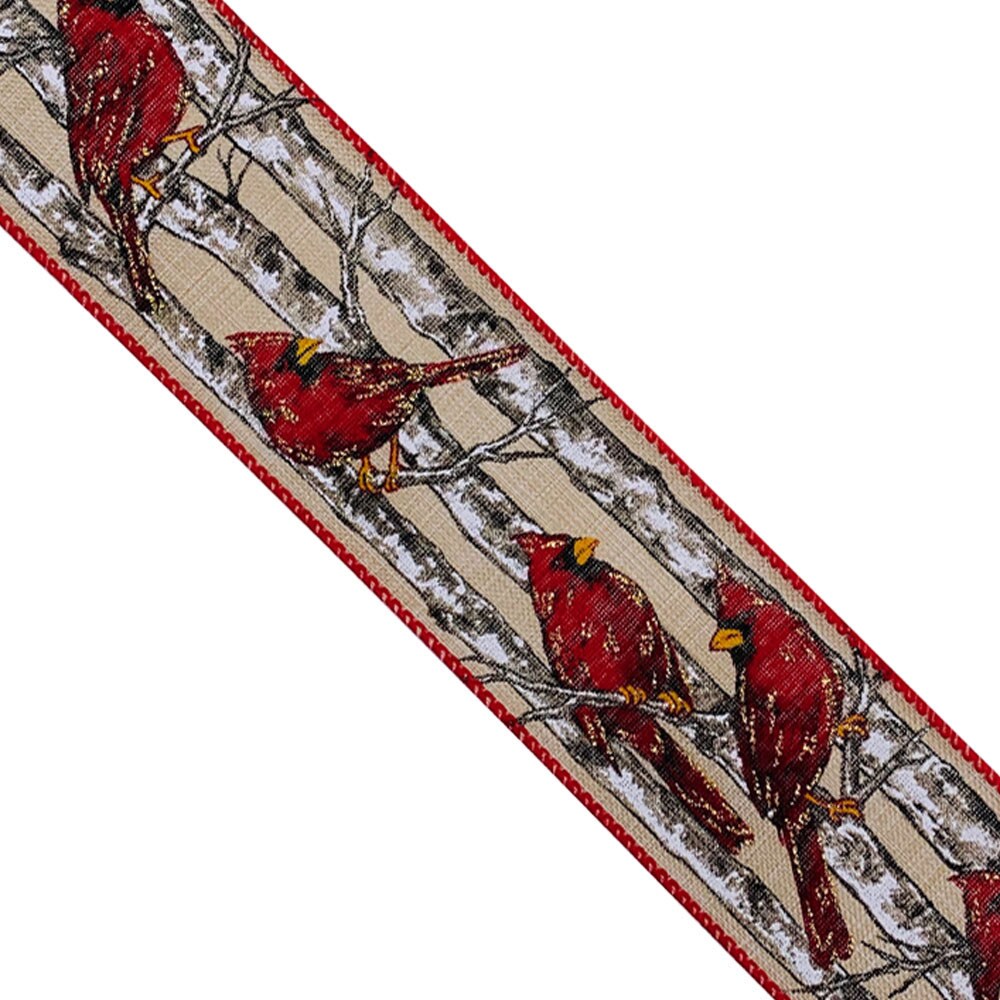 Designer&#x27;s Shop WR 63-5125 Red Cardinals on branches wired edge ribbons, 2.5&#x22; x 10 yard, Spring Summer Ribbon